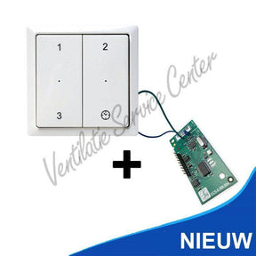 Draadloze RF zender + ontvanger print tbv Stork CMFe, Zehnder Comfofan S, Buva Boxstream en ComfoAir E NIEUW - Ventilatie Service Center