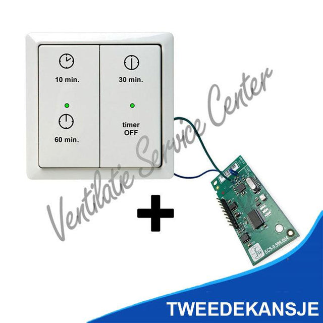 Draadloze TIMER RF zender + ontvanger print tbv Stork CMFe, Zehnder Comfofan S, Buva Boxstream en ComfoAir E - Ventilatie Service Center