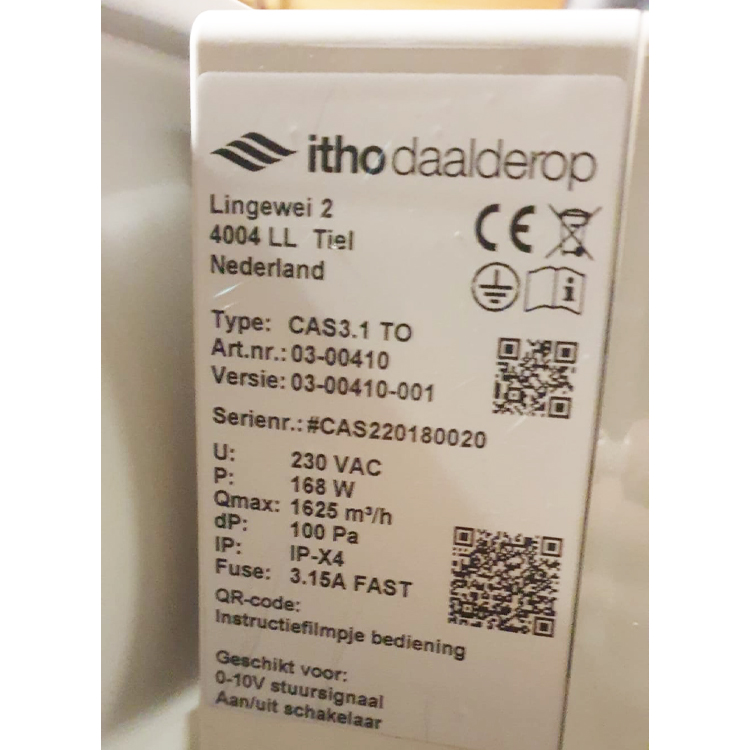 Itho Daalderop CAS 3.1TO dakventilator 230V met tijd en onderdruksturing (Dakventilatie)